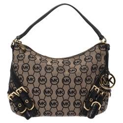 Pre Owned MICHAEL Michael Kors Beige/Black Canvas and Leather Hobo