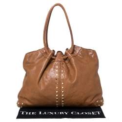 Pre Owned MICHAEL Michael Kors Brown Studded Leather Aster Ring Hobo