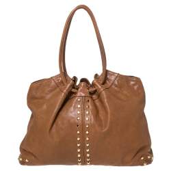 Pre Owned MICHAEL Michael Kors Brown Studded Leather Aster Ring Hobo