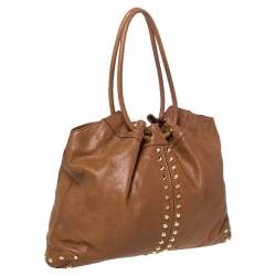 Pre Owned MICHAEL Michael Kors Brown Studded Leather Aster Ring Hobo