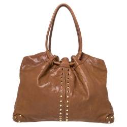 Pre Owned MICHAEL Michael Kors Brown Studded Leather Aster Ring Hobo