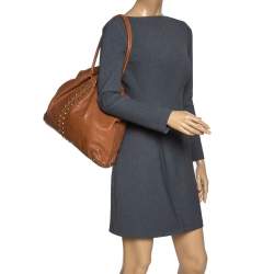 Pre Owned MICHAEL Michael Kors Brown Studded Leather Aster Ring Hobo