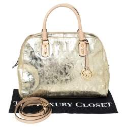 Pre Owned MICHAEL Michael Kors Gold Mirror Signature Leather Dome Satchel