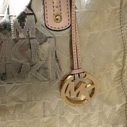 Pre Owned MICHAEL Michael Kors Gold Mirror Signature Leather Dome Satchel
