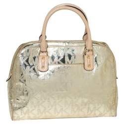 Pre Owned MICHAEL Michael Kors Gold Mirror Signature Leather Dome Satchel