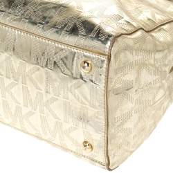 Pre Owned MICHAEL Michael Kors Gold Mirror Signature Leather Dome Satchel