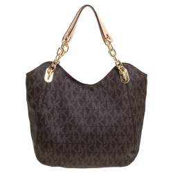 مملوكة مسبقًا Michael Michael Kors Brown Coated Canvas and Leather Lilly Chain Tote