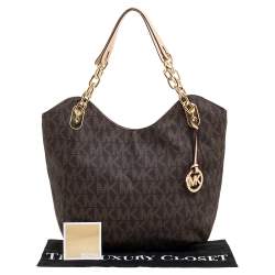 مملوكة مسبقًا Michael Michael Kors Brown Coated Canvas and Leather Lilly Chain Tote