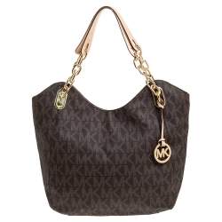 Michael Kors White Monogram Gold Chain Lilly Tote Shoulder Bag