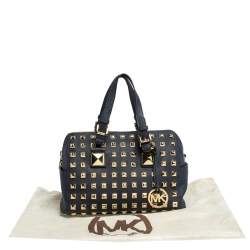 Pre Owned MICHAEL Michael Kors Navy Blue Leather Studded Grayson Satchel
