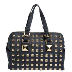 Pre Owned MICHAEL Michael Kors Navy Blue Leather Studded Grayson Satchel