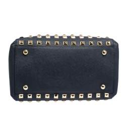 Pre Owned MICHAEL Michael Kors Navy Blue Leather Studded Grayson Satchel