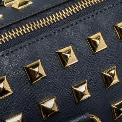 Pre Owned MICHAEL Michael Kors Navy Blue Leather Studded Grayson Satchel
