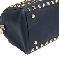 Pre Owned MICHAEL Michael Kors Navy Blue Leather Studded Grayson Satchel