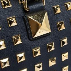Pre Owned MICHAEL Michael Kors Navy Blue Leather Studded Grayson Satchel