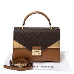 Pre Owned Michael Kors Tri Color Monogram Coated Canvas and Leather Kinsley Top Handle Bag
