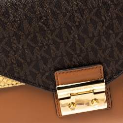 Pre Owned Michael Kors Tri Color Monogram Coated Canvas and Leather Kinsley Top Handle Bag