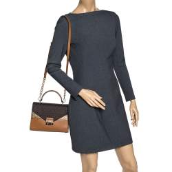Pre Owned Michael Kors Tri Color Monogram Coated Canvas and Leather Kinsley Top Handle Bag