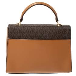 Pre Owned Michael Kors Tri Color Monogram Coated Canvas and Leather Kinsley Top Handle Bag