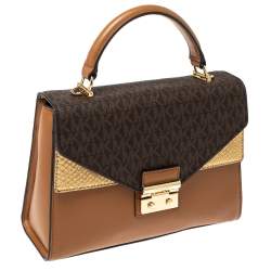 Pre Owned Michael Kors Tri Color Monogram Coated Canvas and Leather Kinsley Top Handle Bag