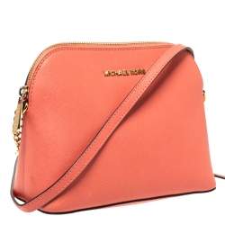 Pre Owned Michael Michael Kors Coral Orange Leather Emmy Cindy Crossbody Bag