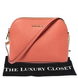 Pre Owned Michael Michael Kors Coral Orange Leather Emmy Cindy Crossbody Bag
