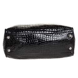Pre Owned MICHAEL Michael Kors Black Croc Embossed Patent Leather Large Hamilton North South Tote