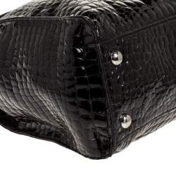 Pre Owned MICHAEL Michael Kors Black Croc Embossed Patent Leather Large Hamilton North South Tote