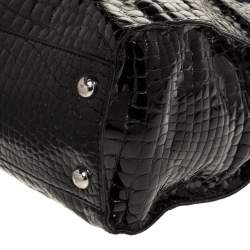 Pre Owned MICHAEL Michael Kors Black Croc Embossed Patent Leather Large Hamilton North South Tote