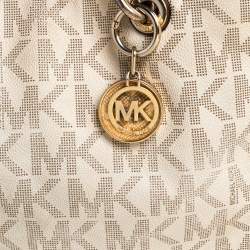 Pre Owned MICHAEL Michael Kors White/Brown Signature Coated Canvas Medium Cynthia Tote