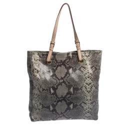 Pre Owned حقيبة يد مايكل مايكل كورس نورث ساوث جلد نقش ثعبان مادية / بيج