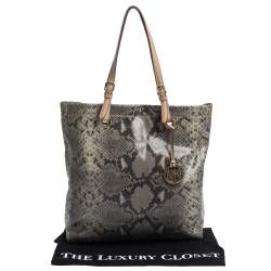 Pre Owned حقيبة يد مايكل مايكل كورس نورث ساوث جلد نقش ثعبان مادية / بيج