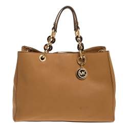 Pre Owned MICHAEL Michael Kors Tan Leather Large Cynthia Tote
