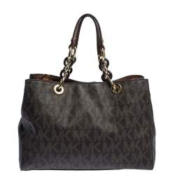 Pre Owned MICHAEL Michael Kors Brown Signature Coated Canvas Medium Cynthia Tote