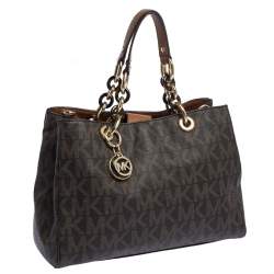 Pre Owned MICHAEL Michael Kors Brown Signature Coated Canvas Medium Cynthia Tote