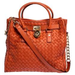 Michael Kors Hamilton Large Hamilton Woven Leather Luggage Brown Tote Bag, - Michael Kors bag Hamilton - Luggage Brown , Brown Luggage Exterior