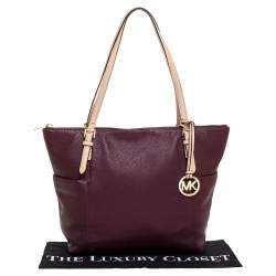 Pre Owned MICHAEL Michael Kors Burgundy Leather Top-zip Jet Set Tote
