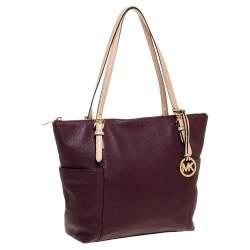 Pre Owned MICHAEL Michael Kors Burgundy Leather Top-zip Jet Set Tote