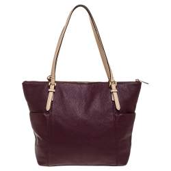 Pre Owned MICHAEL Michael Kors Burgundy Leather Top-zip Jet Set Tote