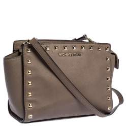 Pre Owned Michael Michael Kors Brown Studded Leather Selma Crossbody Bag