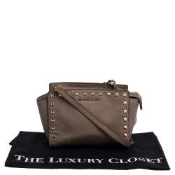 Pre Owned Michael Michael Kors Brown Studded Leather Selma Crossbody Bag