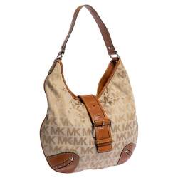 مملوكة مسبقًا Michael Michael Kors Beige/Tan Signature Canvas and Leather Hobo