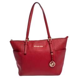 Michael Kors Brt Red Mlti Jet Set Large Studded Saffiano Leather