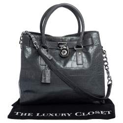 مملوكة مسبقًا Michael Michael Kors Grey Croc Embossed Leather Large Hamilton North South Tote