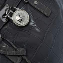 مملوكة مسبقًا Michael Michael Kors Grey Croc Embossed Leather Large Hamilton North South Tote