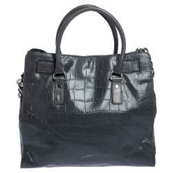 مملوكة مسبقًا Michael Michael Kors Grey Croc Embossed Leather Large Hamilton North South Tote