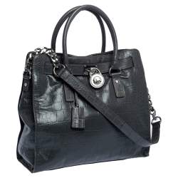 مملوكة مسبقًا Michael Michael Kors Grey Croc Embossed Leather Large Hamilton North South Tote