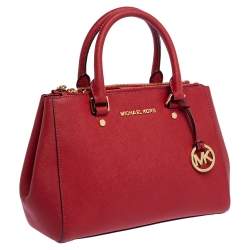 Pre Owned Michael Michael Kors Red Leather Sutton Tote