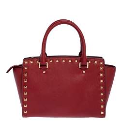 Pre Owned MICHAEL Michael Kors Red Leather Medium Selma Satchel