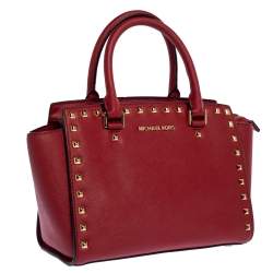 Pre Owned MICHAEL Michael Kors Red Leather Medium Selma Satchel